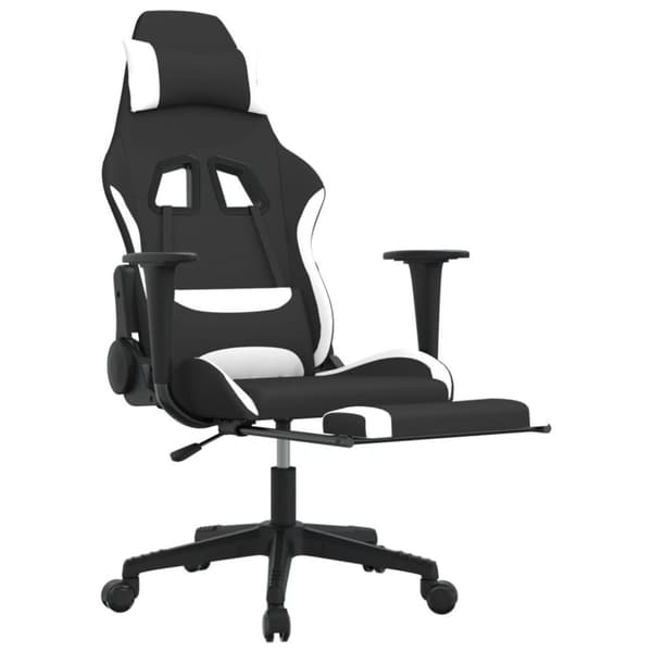 vidaXL gamingstol med massagefunktion + fodstøtte stof sort og hvid