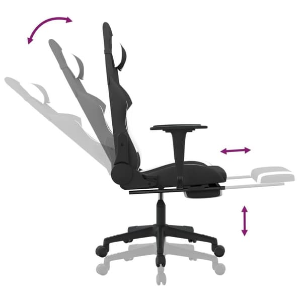 vidaXL gamingstol med massagefunktion + fodstøtte stof sort og hvid