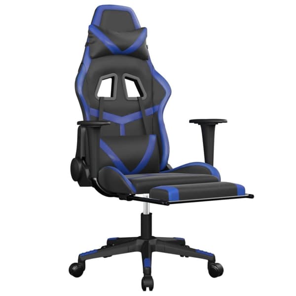 vidaXL Gamingstol med fotstöd svart och blå konstläder