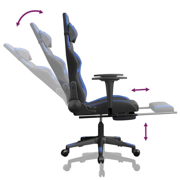 vidaXL Gamingstol med fotstöd svart och blå konstläder