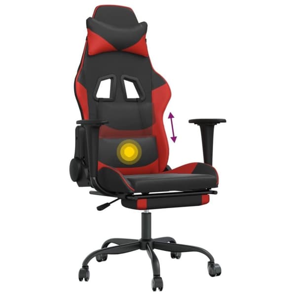 vidaXL Gamingstol med massage och fotstöd svart och röd konstläder