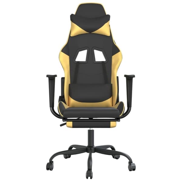 vidaXL Gamingstol med massage och fotstöd svart och guld konstläder