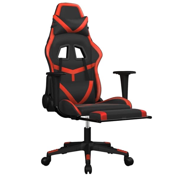 vidaXL Gamingstol med massage och fotstöd svart och röd konstläder