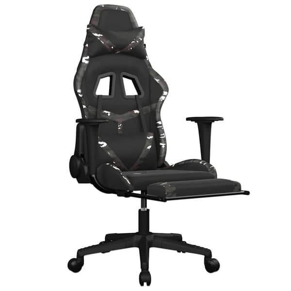 vidaXL Gamingstol med massage och fotstöd svart kamouflage konstläder