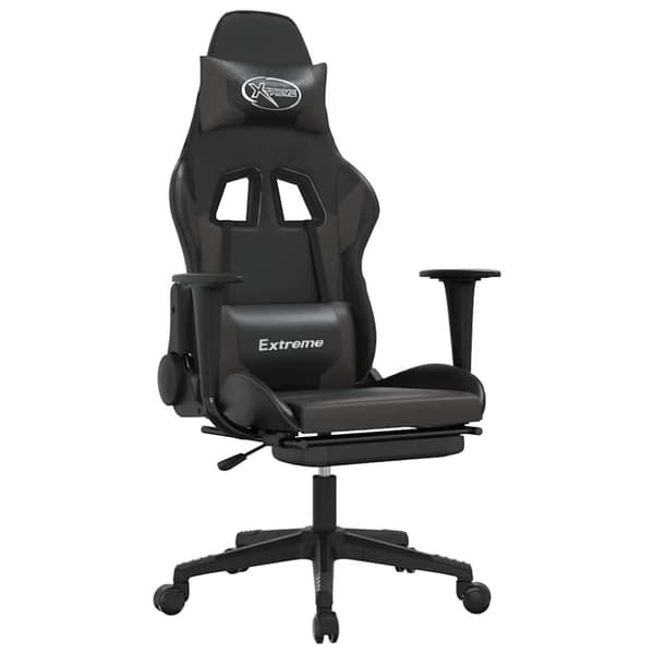 vidaXL Gamingstol med massage och fotstöd svart och grå konstläder