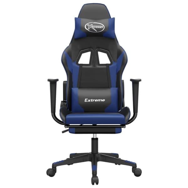 vidaXL Gamingstol med massage och fotstöd svart och blå konstläder