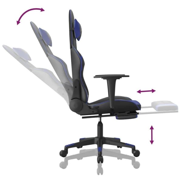 vidaXL Gamingstol med massage och fotstöd svart och blå konstläder