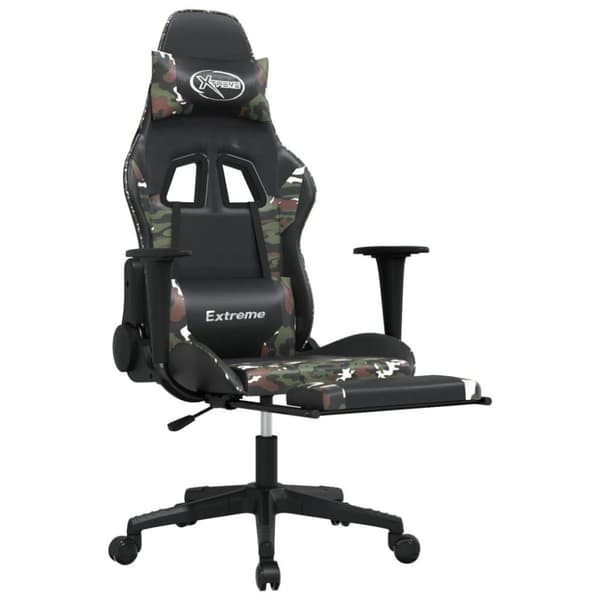 vidaXL Gamingstol med massage och fotstöd svart kamouflage konstläder
