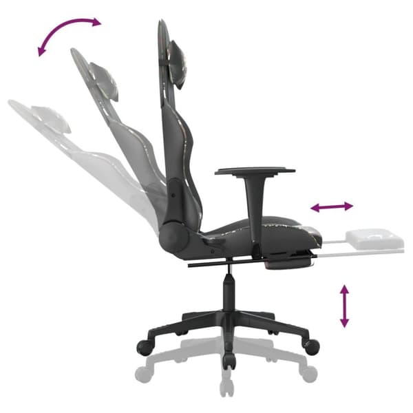 vidaXL Gamingstol med massage och fotstöd svart kamouflage konstläder