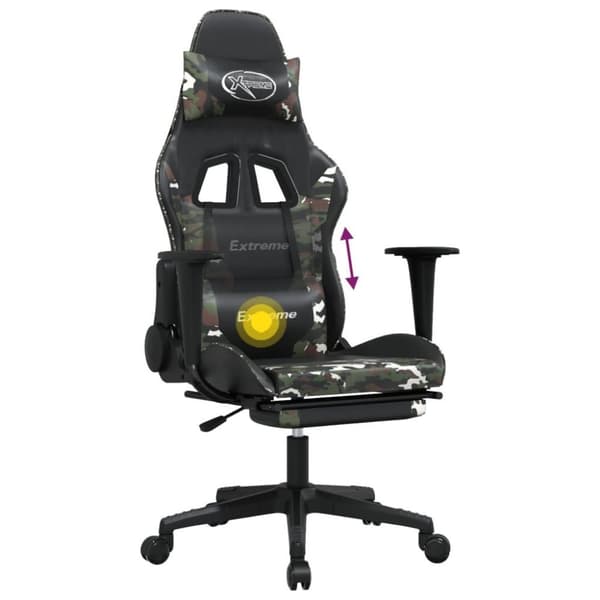 vidaXL Gamingstol med massage och fotstöd svart kamouflage konstläder
