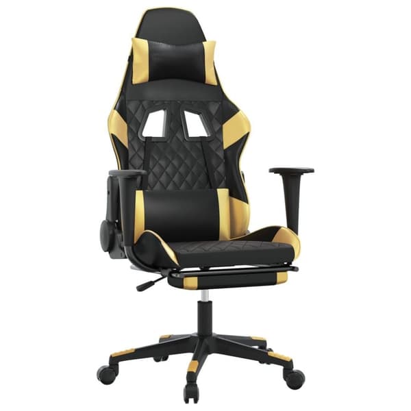 vidaXL Gamingstol med massage och fotstöd svart och guld konstläder