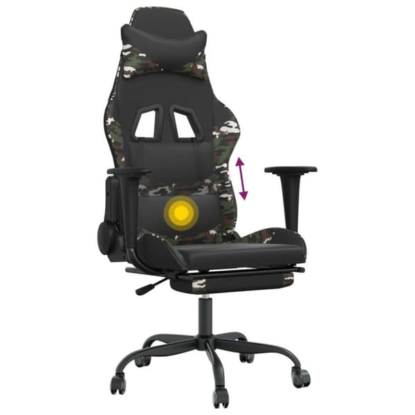 vidaXL gamingstol m. massage og fodstøtte kunstlæder sort camouflage