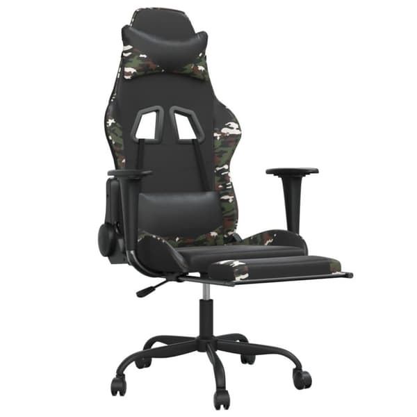vidaXL gamingstol m. massage og fodstøtte kunstlæder sort camouflage