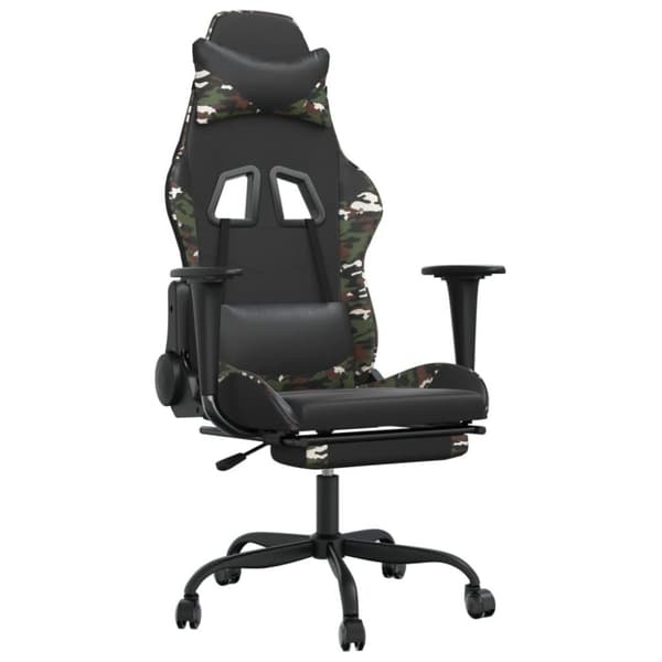 vidaXL gamingstol m. massage og fodstøtte kunstlæder sort camouflage