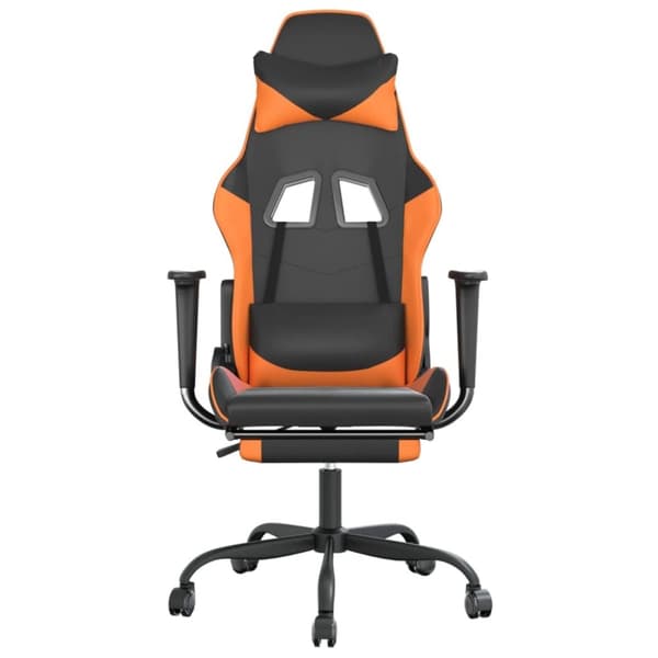 vidaXL gamingstol m. massage og fodstøtte kunstlæder sort og orange