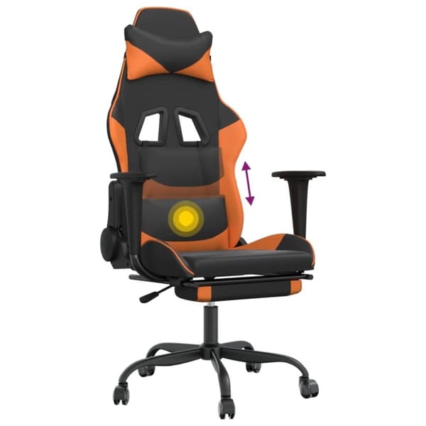 vidaXL gamingstol m. massage og fodstøtte kunstlæder sort og orange
