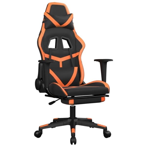 vidaXL gamingstol m. massage og fodstøtte kunstlæder sort og orange