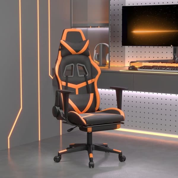 vidaXL gamingstol m. massage og fodstøtte kunstlæder sort og orange