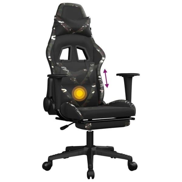 vidaXL gamingstol m. massage og fodstøtte kunstlæder sort camouflage