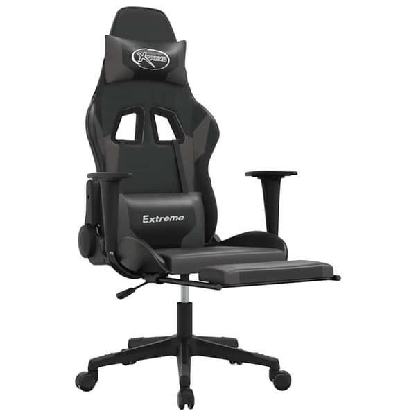 vidaXL gamingstol m. massagefunktion og fodstøtte kunstlæder sort grå
