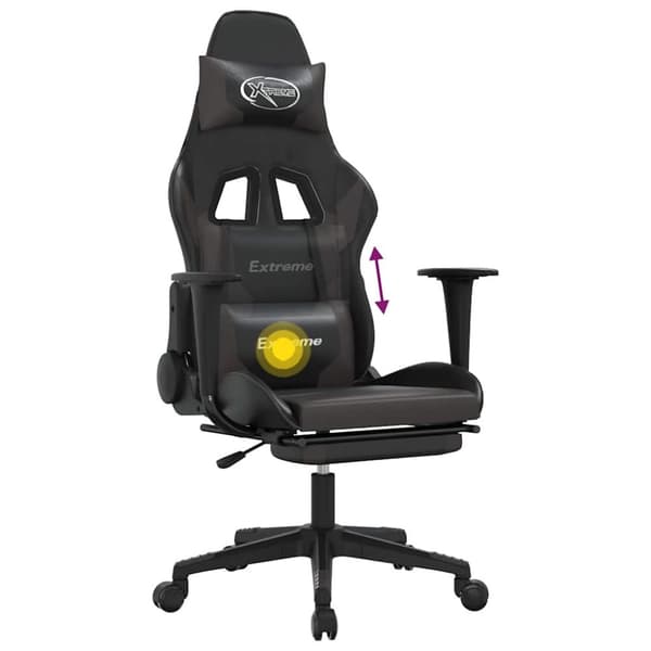 vidaXL gamingstol m. massagefunktion og fodstøtte kunstlæder sort grå