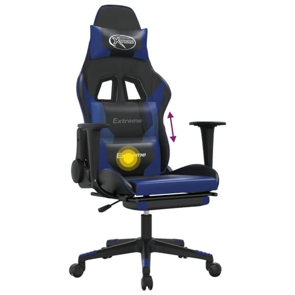vidaXL gamingstol m. massagefunktion og fodstøtte kunstlæder sort blå