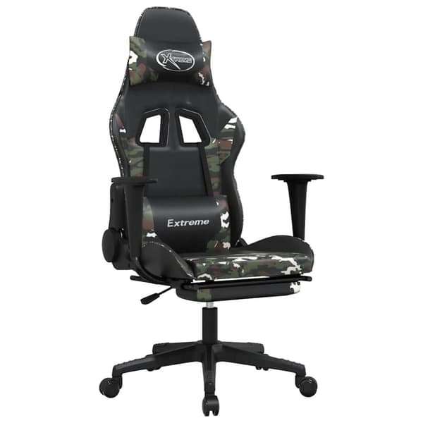 vidaXL gamingstol m. massage og fodstøtte kunstlæder sort camouflage
