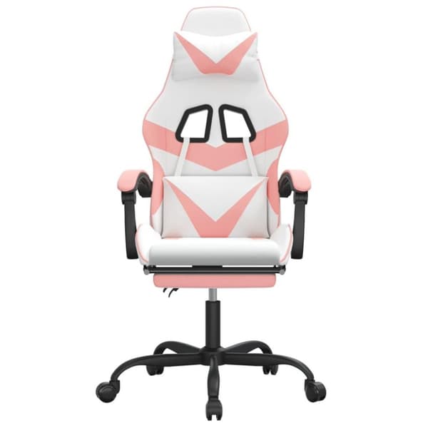 vidaXL Snurrbar gamingstol med fotstöd vit och rosa konstläder