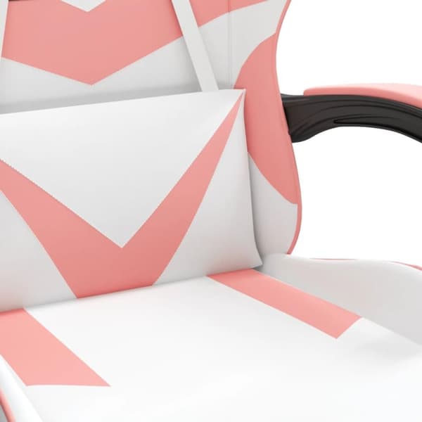 vidaXL Snurrbar gamingstol med fotstöd vit och rosa konstläder