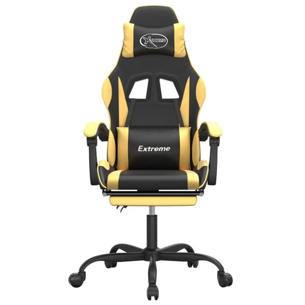 vidaXL Snurrbar gamingstol med fotstöd svart och guld konstläder