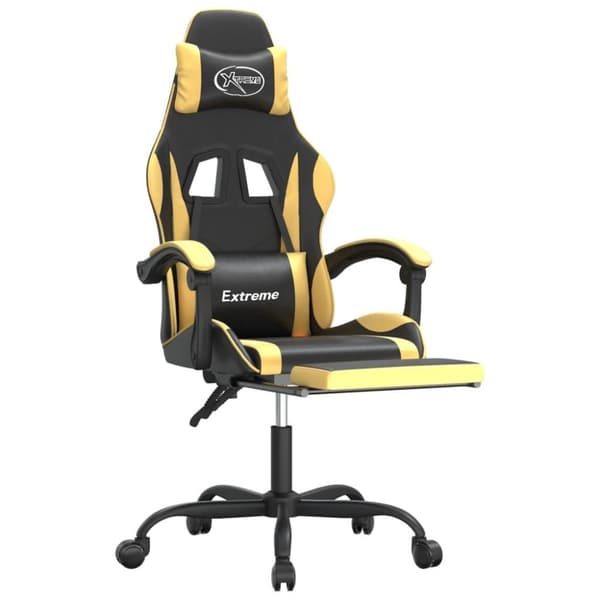 vidaXL Snurrbar gamingstol med fotstöd svart och guld konstläder