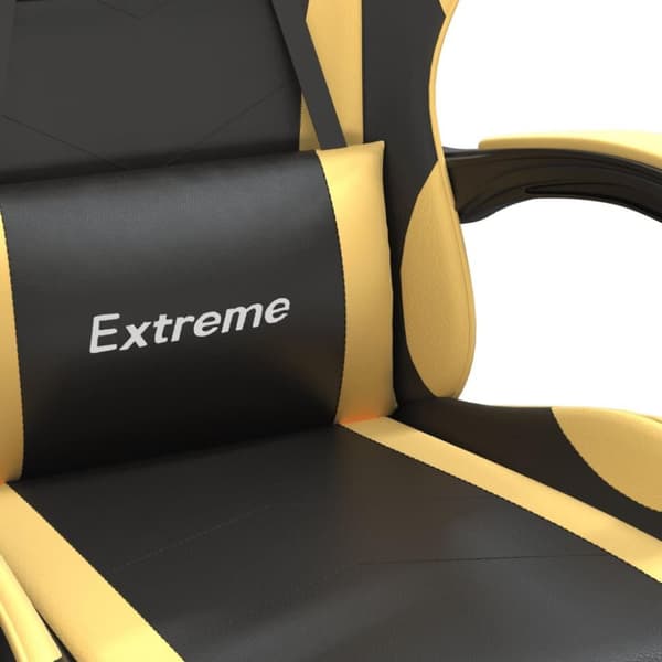 vidaXL Snurrbar gamingstol med fotstöd svart och guld konstläder