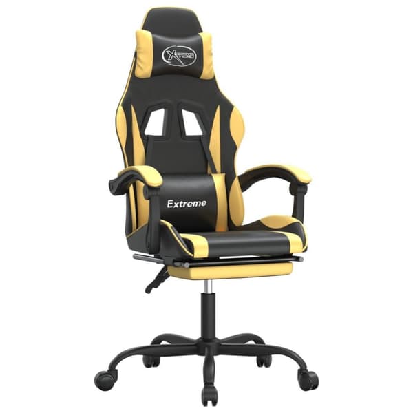 vidaXL Snurrbar gamingstol med fotstöd svart och guld konstläder
