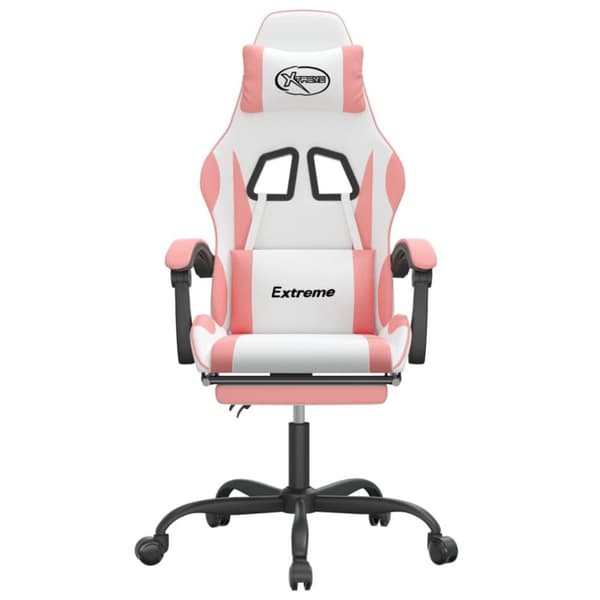 vidaXL drejelig gamingstol med fodstøtte kunstlæder hvid og pink
