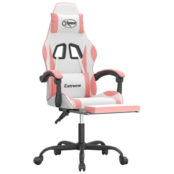 vidaXL drejelig gamingstol med fodstøtte kunstlæder hvid og pink