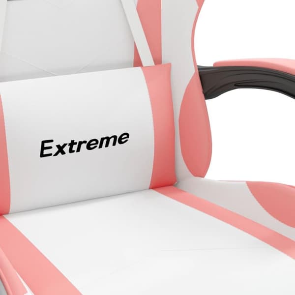 vidaXL drejelig gamingstol med fodstøtte kunstlæder hvid og pink