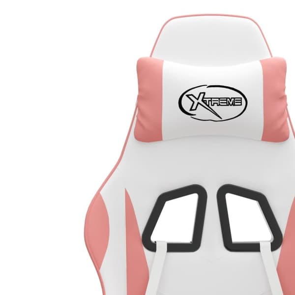 vidaXL drejelig gamingstol med fodstøtte kunstlæder hvid og pink