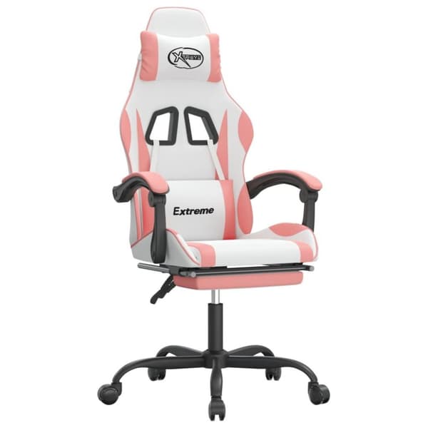 vidaXL Snurrbar gamingstol med fotstöd vit och rosa konstläder