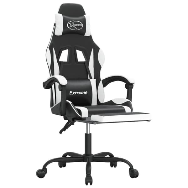 vidaXL drejelig gamingstol med fodstøtte kunstlæder sort og hvid