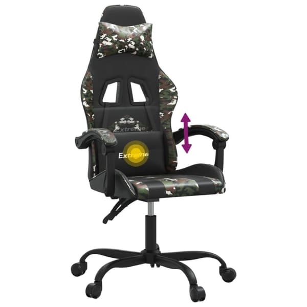 vidaXL Snurrbar gamingstol svart och kamouflage konstläder