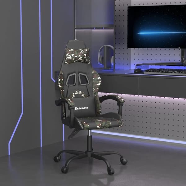 vidaXL Snurrbar gamingstol svart och kamouflage konstläder