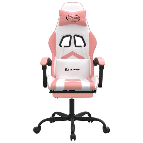 vidaXL Snurrbar gamingstol med fotstöd vit och rosa konstläder