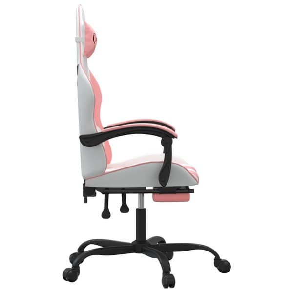 vidaXL Snurrbar gamingstol med fotstöd vit och rosa konstläder