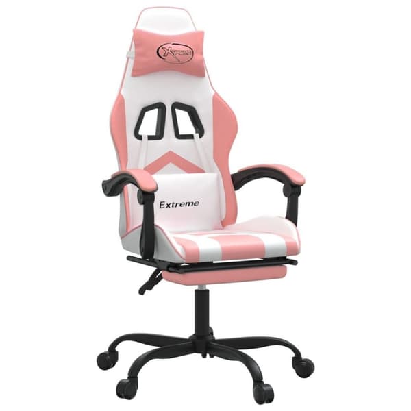 vidaXL Snurrbar gamingstol med fotstöd vit och rosa konstläder