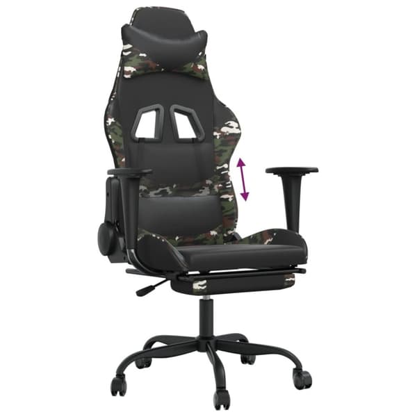 vidaXL gamingstol med fodstøtte kunstlæder sort og camouflage