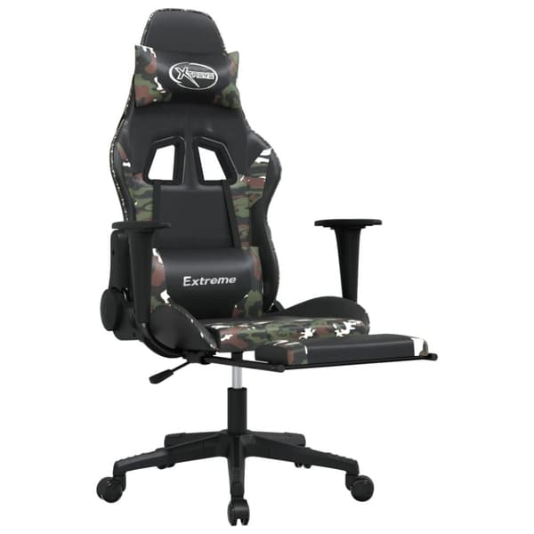 vidaXL gamingstol med fodstøtte kunstlæder sort og camouflage