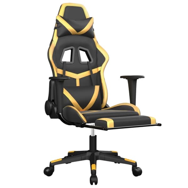vidaXL Gamingstol med fotstöd svart och guld konstläder