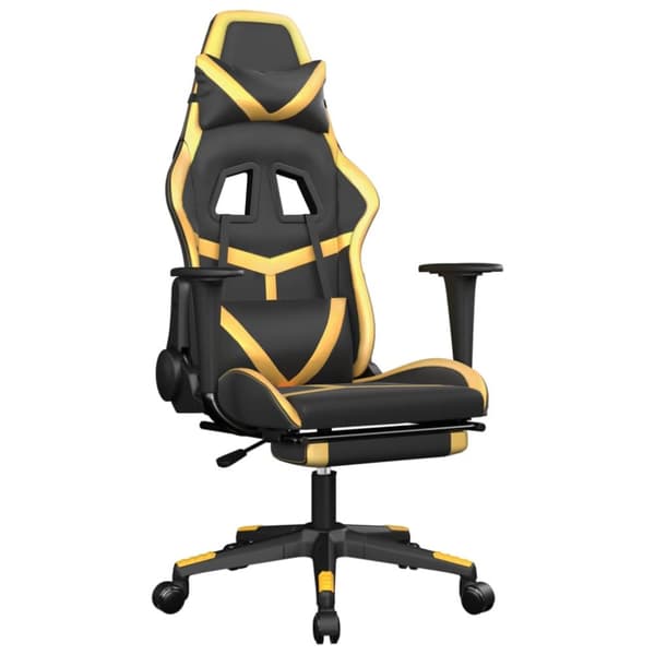 vidaXL Gamingstol med fotstöd svart och guld konstläder
