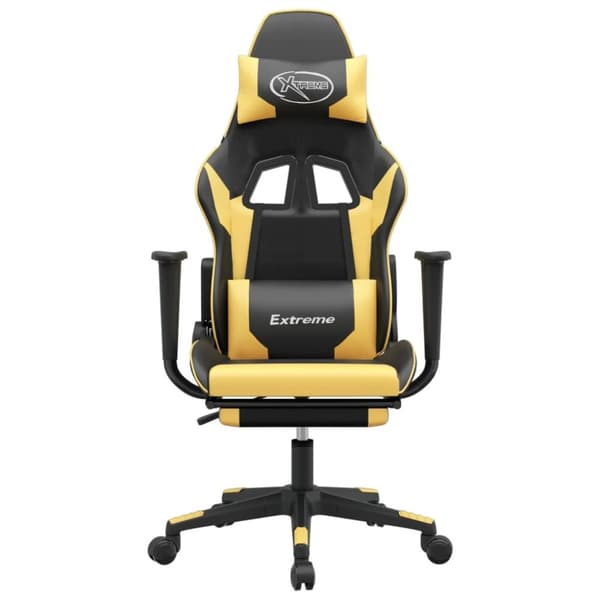 vidaXL Gamingstol med fotstöd svart och guld konstläder