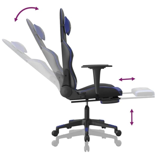 vidaXL Gamingstol med fotstöd svart och blå konstläder